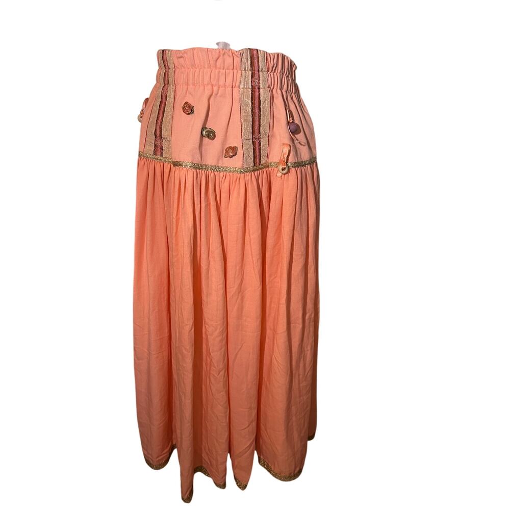 Vera Cristina Bohemian peach beaded embroidered festival hippie maxi skirt sz 8